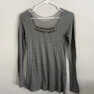Vera Wang grey beaded long sleeve top. Size S.